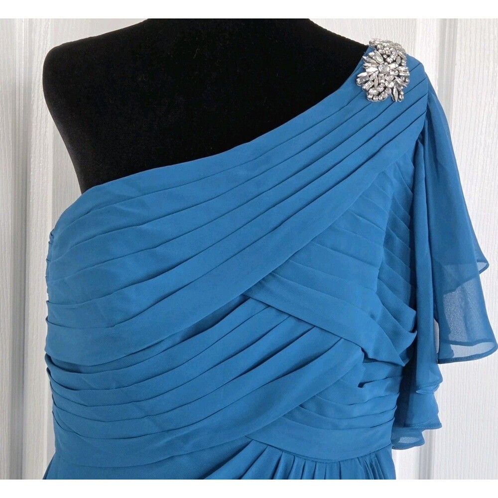 Jasmine Bridal 'Jade' collection cocktail One-shoulder dress in Blue Chiffon -14 - Picture 3 of 14